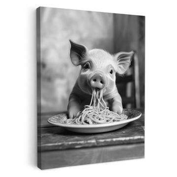 Tableau sur toile - Cochon - Mignon - Spaghetti - Noir et blanc - Animal