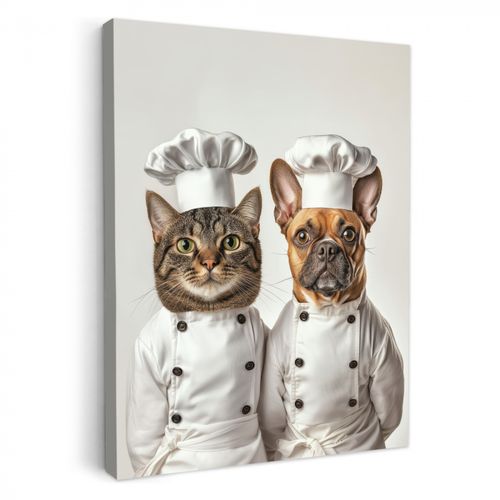 Tableau sur toile - Chat - Chien - Vêtements de cuisine