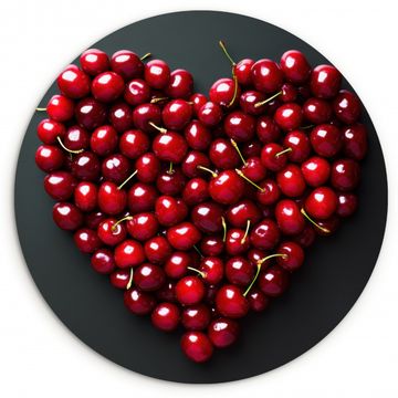 Tableau rond - Cerise - Coeur - Rouge - Noir