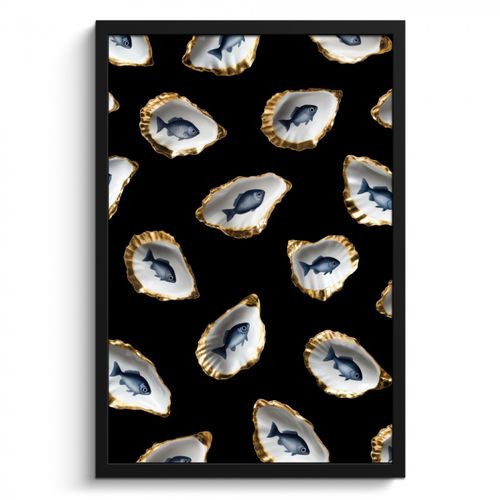 Cadre Photo - Huîtres - Poissons - Bleu - Or