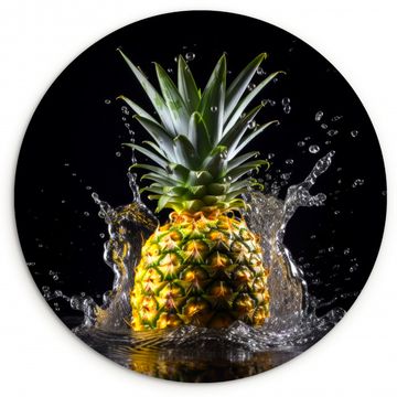 Tableau rond - Ananas - Fruit - Eau - Plantes - Noir