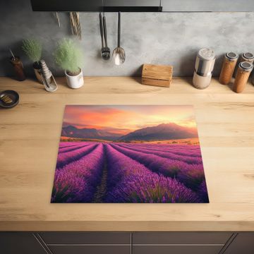 Protection plaque induction - Champ de lavande - Coucher de soleil - Violet