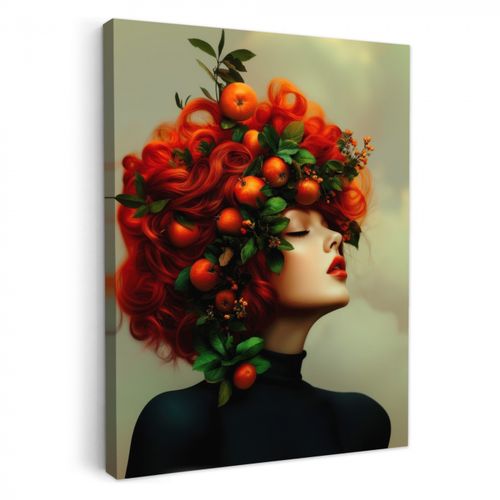 Tableau sur toile - Femme - Pommes - Rouge - Feuilles