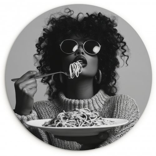 Tableau rond - Femme - Pâtes - Noir - Blanc