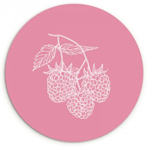 Tableau rond - Framboises - Tige - Dessinée - Rose