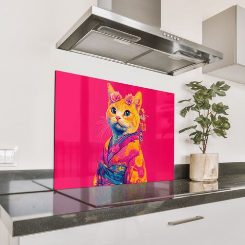 Fond de hotte - Chat - Kimono - Fleurs - Rose