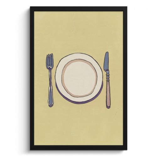 Cadre Photo - Illustration - Assiette - Couverts - Beige