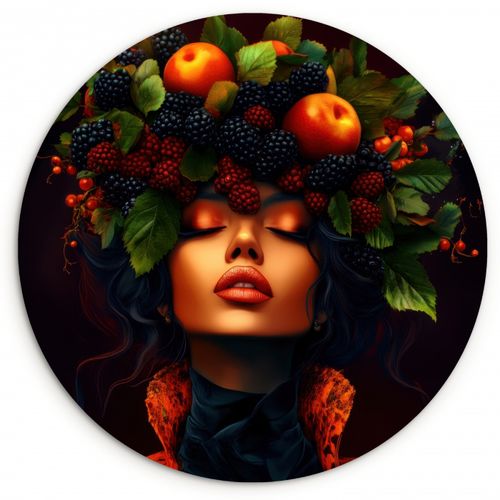 Tableau rond - Femme - Noir - Baies - Pommes