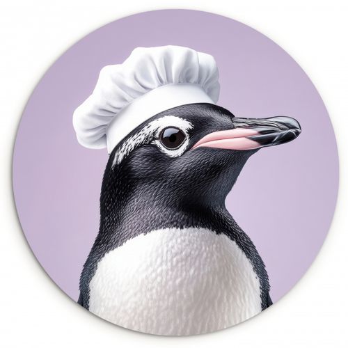 Tableau rond - Pingouin - Chapeau de cuisinier - Doux - Violet