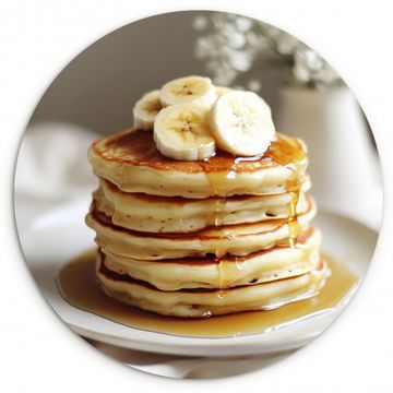 Tableau rond - Crêpes - Banane - Sirop - Blanc - Beige