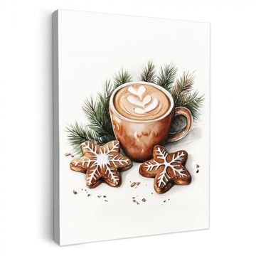 Tableau sur toile - Café - Gâteau - Hiver - Art - Noël