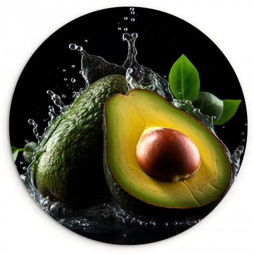Tableau rond - Avocat - Légume - Feuille - Eau - Noir - Vert