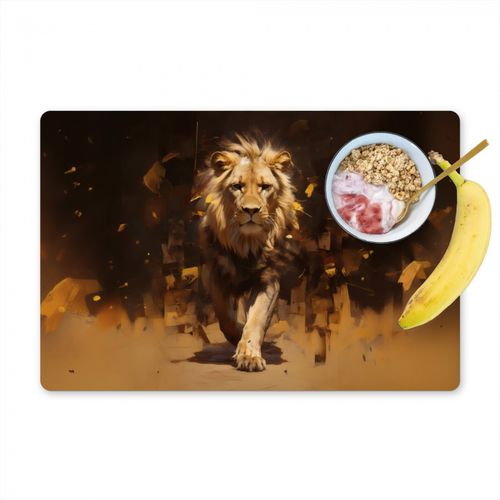 Lion - Peint - Abstrait - Or