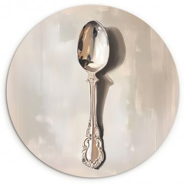 Tableau rond - Cuillère - Peinture - Argent