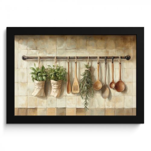 Cadre Photo - Bois - Ustensiles de cuisine - Nature morte - Carrelage