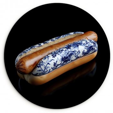 Tableau rond - Hot dog - Porcelaine - Bleu de Delft - Aliments