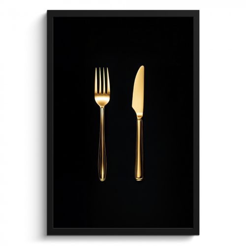 Cadre Photo - Couverts - Or - Couteau - Fourchette