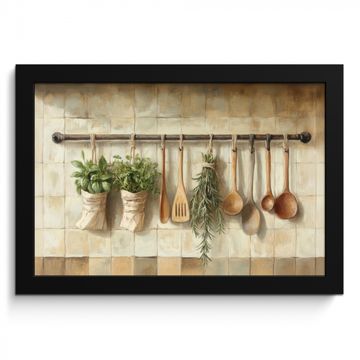 Cadre Photo - Bois - Ustensiles de cuisine - Nature morte - Carrelage