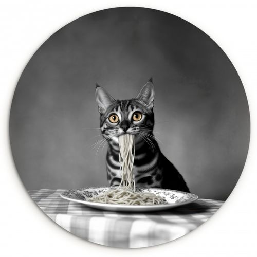 Tableau rond - Bengal - Chat - Nappe - Noir - Blanc - Animal