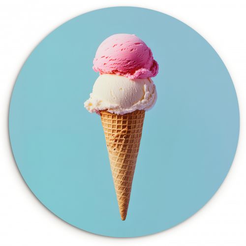 Tableau rond - Pelle à glace - cône - Bleu