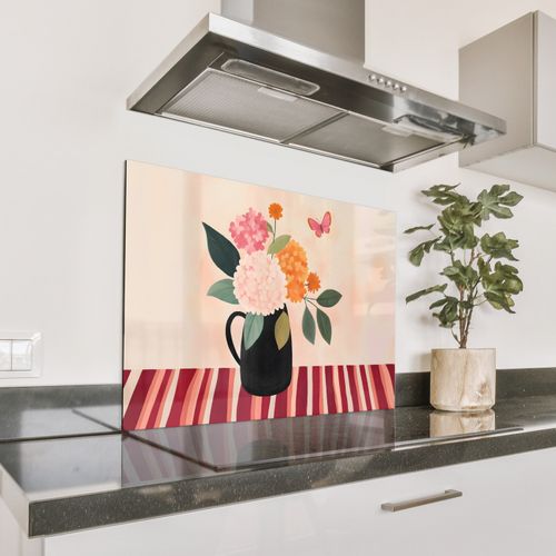 Fond de hotte - Vase - Fleurs - Papillon - Rouge