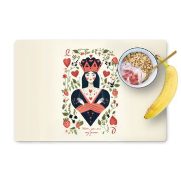 Carte à jouer - Reine de coeur - Fleurs - Coeurs