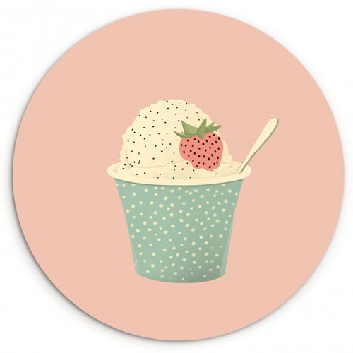 Tableau rond - Plateau - Glace - Fraise - Rose