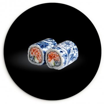 Tableau rond - Sushi - Bleu de Delft - Riz - Poisson - Elégant