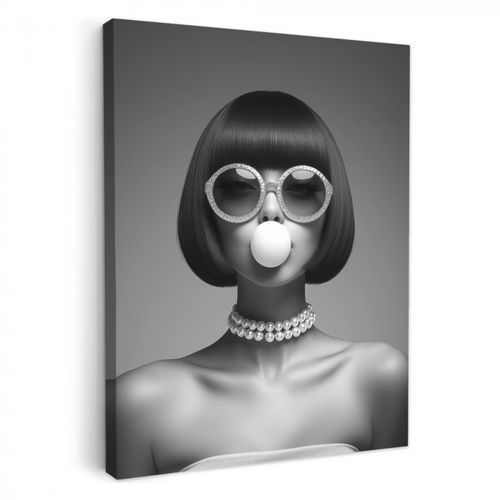 Tableau sur toile - Femme - Noir et blanc - Collier - Lunettes de soleil