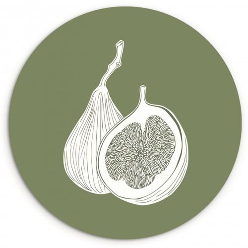 Tableau rond - Figues - Minimaliste - Dessiné - Vert mousse