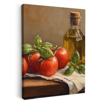 Tableau sur toile - Tomates - Huile d'olive - Nature morte