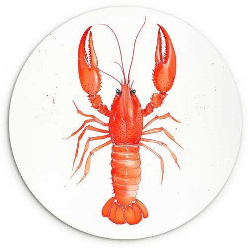 Tableau rond - Homard - Aquarelle - Orange