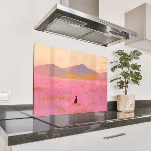 Fond de hotte - Prairie fleurie - Collines - Silhouette - Rose