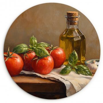 Tableau rond - Tomates - Huile d'olive - Nature morte