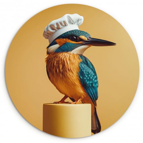 Tableau rond - Martin-pêcheur - Pilier - Chapeau de cuisinier - Oiseau