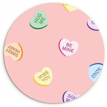 Tableau rond - Coeur - Bonbons - Pastel - Texte