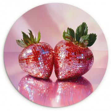 Tableau rond - Disco - Fruits - Paillettes - Fraise
