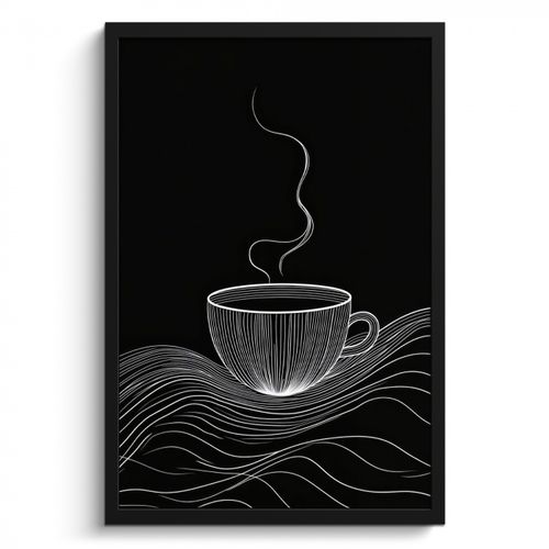 Cadre Photo - Dessin au trait - Tasse à café - Noir