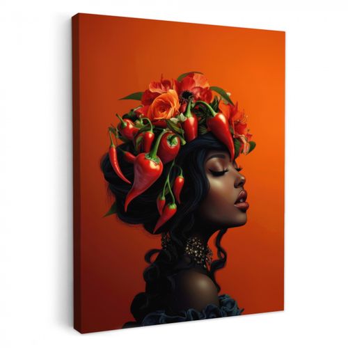 Tableau sur toile - Femme - Piments - Fleurs