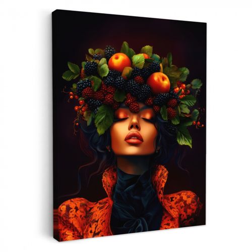 Tableau sur toile - Femme - Noir - Baies - Pommes