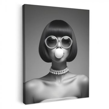 Tableau sur toile - Femme - Noir et blanc - Collier - Lunettes de soleil