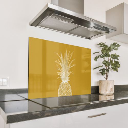 Fond de hotte - Illustration au trait - Ananas - Couronne de feuilles - Jaune ocre