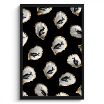 Cadre Photo - Huîtres - Noir - Poisson - Or