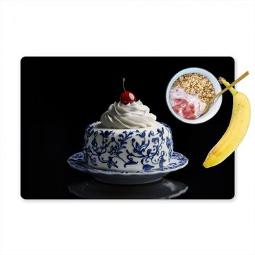 Sets de table - Gâteau - Crème fouettée - Cerise - Assiette - Bleu de Delft