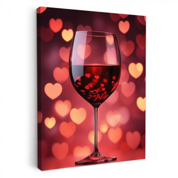 Tableau sur toile - Rouge - Vin - Coeurs