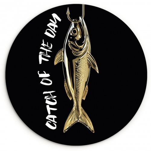 Tableau rond - Poisson - Noir - Or - Texte