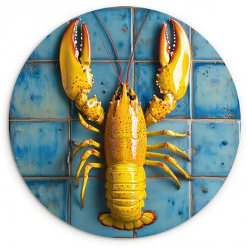 Tableau rond - Cancer - Jaune - Bleu - Carreaux