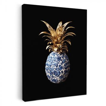 Tableau sur toile - Ananas - Motif floral - Or - Delftware