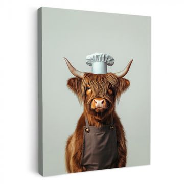 Tableau sur toile - Highlander écossais - Marron - Cornes - Vêtements de cuisinier