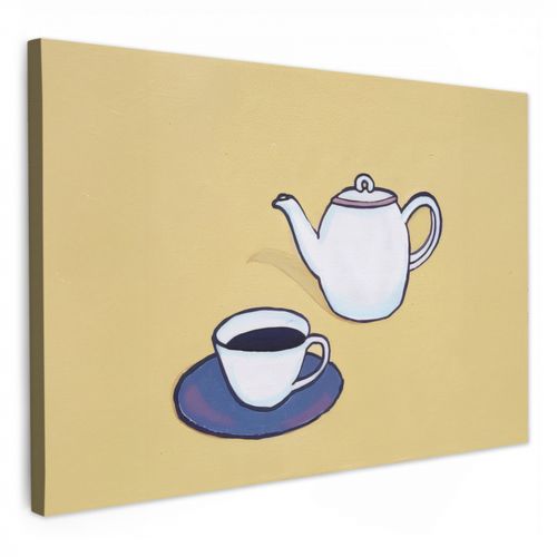 Tableau sur toile - Théière - Tasse - Beige - Illustration